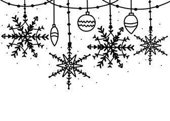 Winter Wonderland Ornament: A captivating winter scene featuring detailed snowflakes and elegant ornaments, designed with delicate lines, evoking the frosty elegance of the holiday season.