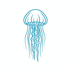 Naklejka premium A minimalistic illustration of a blue jellyfish outline with long tentacles, on white