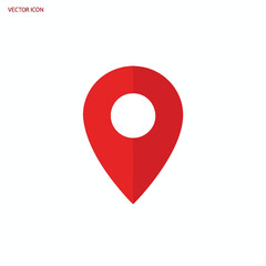 Red location icon, shaped like a teardrop or pin, with a white circle in the center