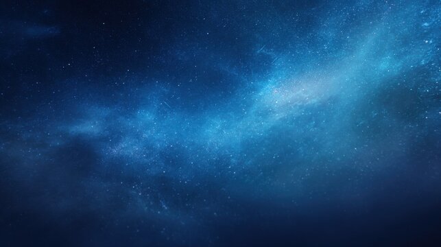 Deep space galaxy with bright stars and cosmic nebula in blue universe. Beautiful astronomical background with star clusters.