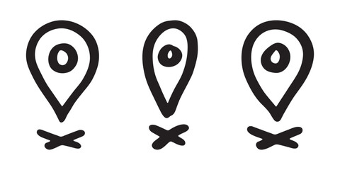 Obraz premium Set of hand drawn map pin Map marker pointer sign GPS and mapping tools Location pin symbol Pinpoint clipart in doodle style Single element for web, design