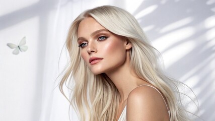 Close-up portrait of a supermodel woman in an attractive pose