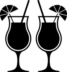 Two Tropical Cocktail Glasses silhouette vector illustration