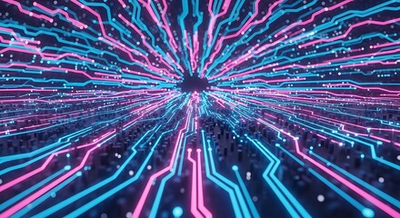 Abstract visualization of data streams converging into a central point, representing connectivity, information flow, and technological advancement