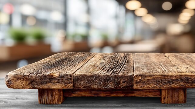 Rustic wooden table top with blurred background ideal for product display or food photography scene