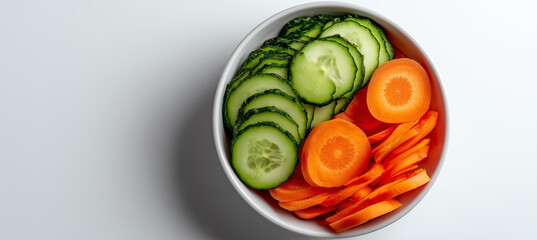 Bright orange carrots and crisp green cucumbers are neatly placed on a white plate, showcasing their vibrant colors. This healthy arrangement highlights fresh produce ready for a nutritious snack.