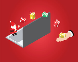 Santa Claus Delivering Christmas Gifts Through a Laptop Portal