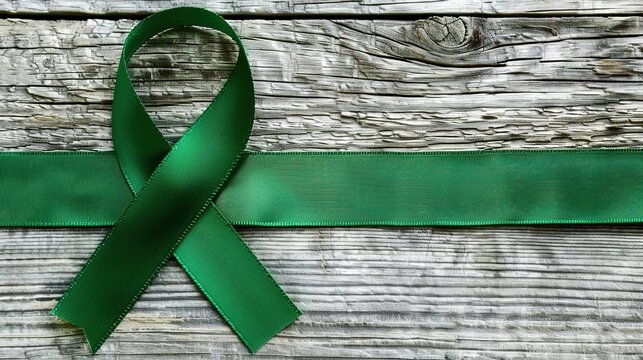 Liver Cancer Awareness Green Ribbon on Clinical Background - Hepatocellular Carcinoma (HCC) Advocacy Symbol, Public Health Education Visual for Liver Disease Prevention Campaigns