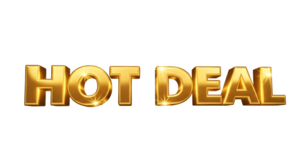 Golden hot deal text isolated on transparent background