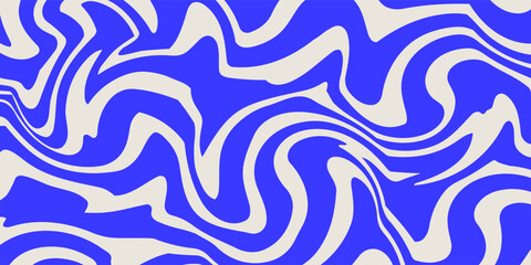 Blue wavy lines abstract background. Trendy psychedelic retro style backdrop. Waves, swirl and twirl pattern. Twisted distorted vector texture. Y2k aesthetic design