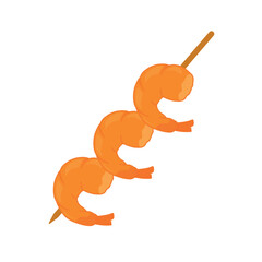 Grilled Shrimp Prawn Skewer Closeup Vector Illustration