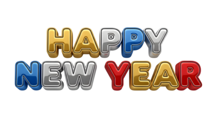 Cyan and Pink Happy New Year 3D Text - Gradient Balloon Graphic