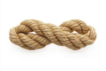 thick natural fiber rope tied in a figure-eight loop on white background, evoking sturdiness and rustic simplicity