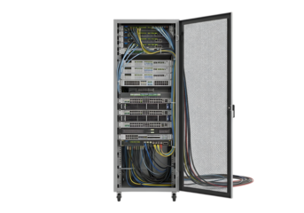 Open server rack with network equipment