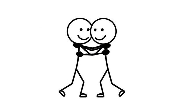 Two Smiling Stick Figures Reaching Towards Each Other In A Cartoon Style With A White Background
