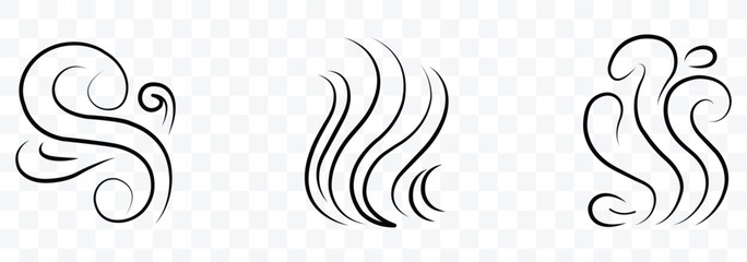 Smoke steam icon set vector hot aroma heat design. Fire steam or smoke doodle hand drawn set. smell waves from food or coffee. Vector illustration