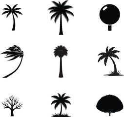 Set of tropical palm trees vector silhouette design for beach summer vacation illustration
