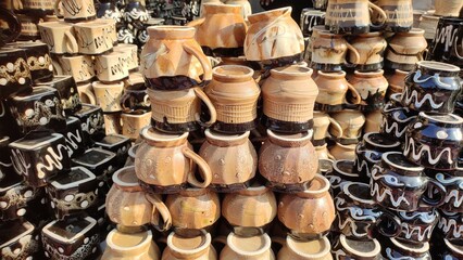 Tea cups in the shop, close up view
