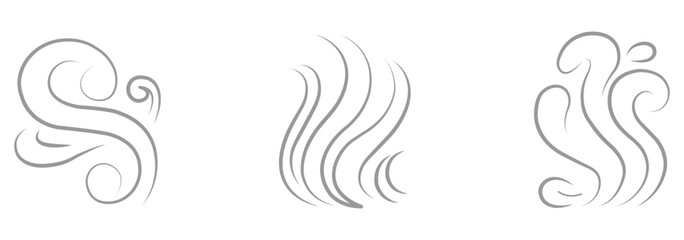 Smoke steam icon in flat style. Doodle smoke icons set. Water steam symbols. Hand drawn hot vapors. Line air smell symbols. eps 10