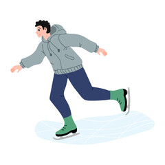 Skater glides over ice during a winter activity in a local rink on a clear day