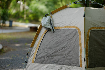 Close-up of Mesh Window and Fabric Detail on Camping Tent