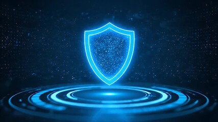 Glowing blue shield icon for internet data protection and security - Powered by Adobe