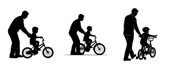 Father and Child Learning to Ride Bike