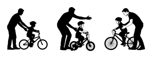 Father and Child Learning to Ride Bikes