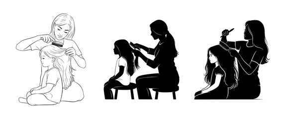 Mother and Daughter Hair Styling Illustration