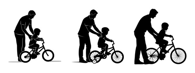 Father and Child Learning to Ride a Bike