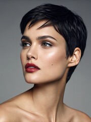 Close-up portrait of a supermodel woman in an attractive pose