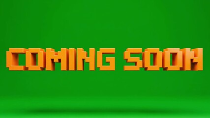 Retro Pixelated Coming Soon Text Animation Green Background.