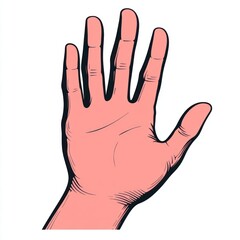 Obraz premium Illustration of a raised human hand with fingers spread wide against a white background showing detailed lines and creases