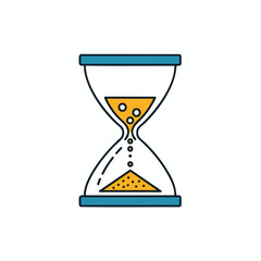 Vector illustration of an hourglass, with blue borders and yellow sand