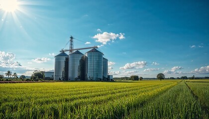 Grain silos are tall, cylindrical storage structures used to preserve harvested grains such as wheat, corn, rice, and barley.