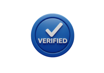 Blue verified checkmark icon on a transparent background for verification purposes online
