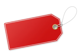 Red blank tag with string isolated on transparent background for labeling or identification purposes easily