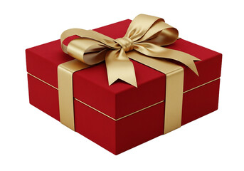 Obraz premium A red gift box with a gold ribbon tied around it isolated on transparent background for christmas or birthday