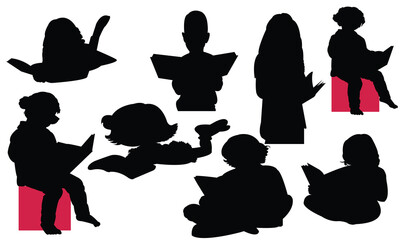 Child Reading A Book Silhouette Design Collection