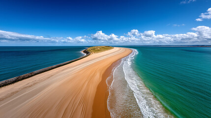  Artificially Deposited Hook-Shaped Sand Peninsula Being Redistributed by Ocean Currents