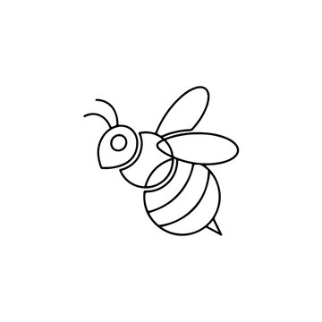 Simple line art illustration of a stylized bee with stripes, isolated on a clean white background, evoking nature and pollination. isolated on transparent background