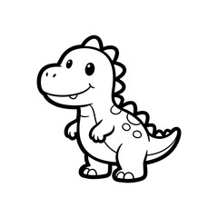 Naklejka premium Adorable baby dinosaur cartoon line art illustration, perfect for children's coloring pages, educational content, or playful graphic design. Features a friendly, cute prehistoric creature in black and