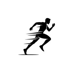Silhouette illustration of a dynamic running man with speed lines, representing athletics, fitness, and rapid progress and motion isolated on transparent background