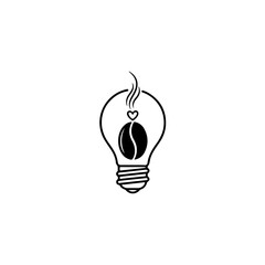 Coffee inspiration icon: steaming coffee bean inside light bulb with heart symbol, representing energy, love, and ideas. isolated on transparent background