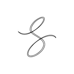 Elegant calligraphic letter s in black ink with smooth flowing lines, isolated on a white background, perfect for design isolated on transparent background