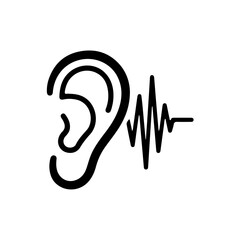 Ear and sound wave icon symbolizing hearing, listening, audio, and sound perception in communication and technology isolated on transparent background