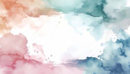 Obraz premium Soft Pastel Watercolor Paint Texture Frame with Colorful Brush Strokes and Blank Center for Feminine Art Poster or Greeting Card Design Layout
