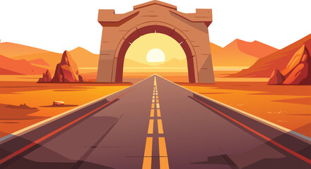 Inspiring desert road adventure leading to success under the radiant sun, a pathway to new beginnings and limitless possibilities in the vast landscape