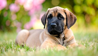 Adorable puppy lying in grass