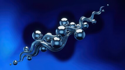 A futuristic abstract composition of shiny chrome spheres connected by wavy metallic strands